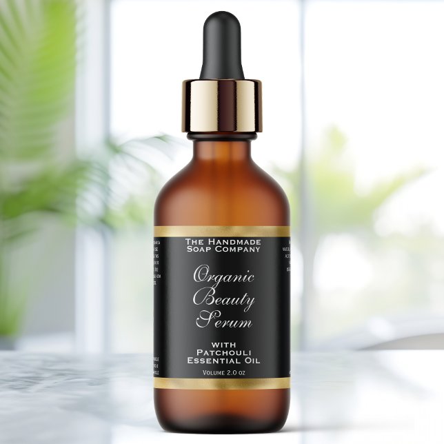 Black and Gold Cosmetics Dropper Bottle Label (Créateur téléchargé)
