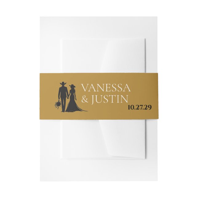 Black and Gold Country Wedding Invitation Belly Band (Front Example)