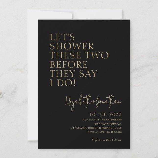Black and Gold Couple Shower Before They Say I Do Invitation (Front)