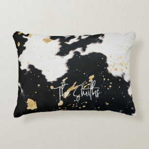 Black and Gold Cowhide Accent Pillow