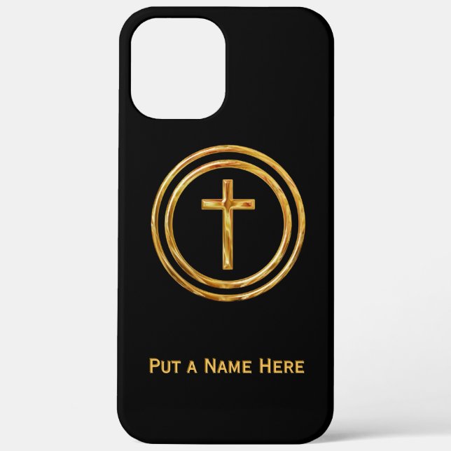 Black and Gold Cross Name Template Case-Mate iPhone Case (Back)