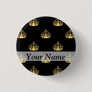 Black and gold crown pattern 1 inch round button