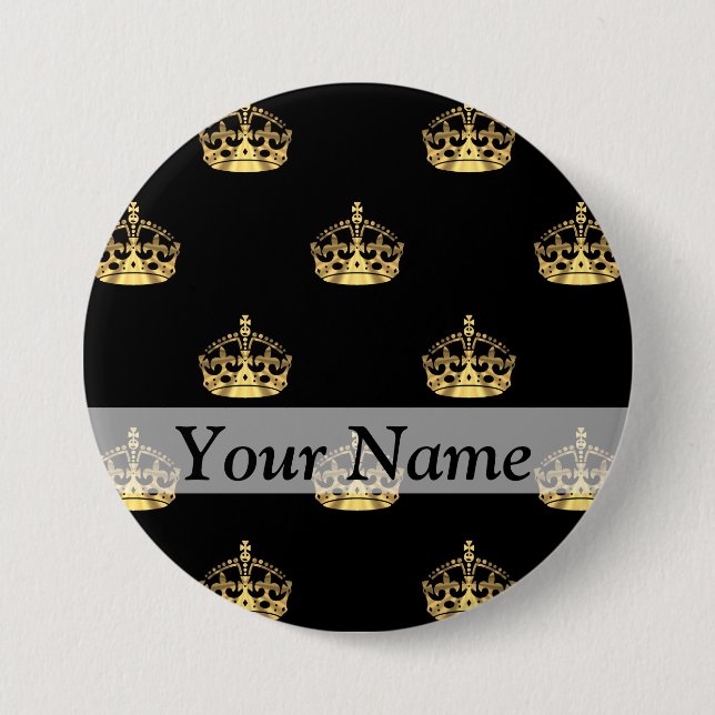 Black and gold crown pattern 3 inch round button (Front)