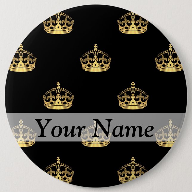 Black and gold crown pattern 6 inch round button (Front)