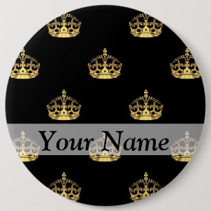 Black and gold crown pattern 6 inch round button