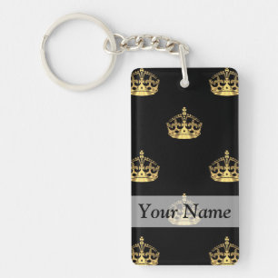Black and gold crown pattern keychain
