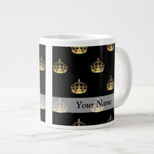 Black and gold crown pattern large coffee mug