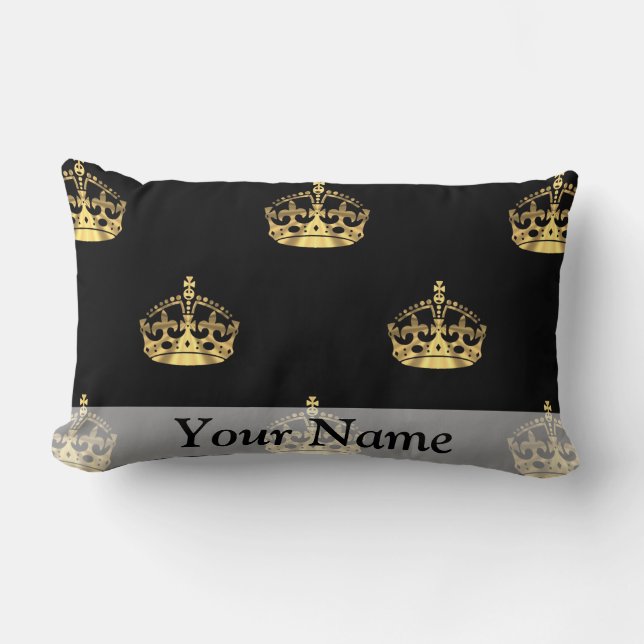 Black and gold crown pattern lumbar pillow (Front)