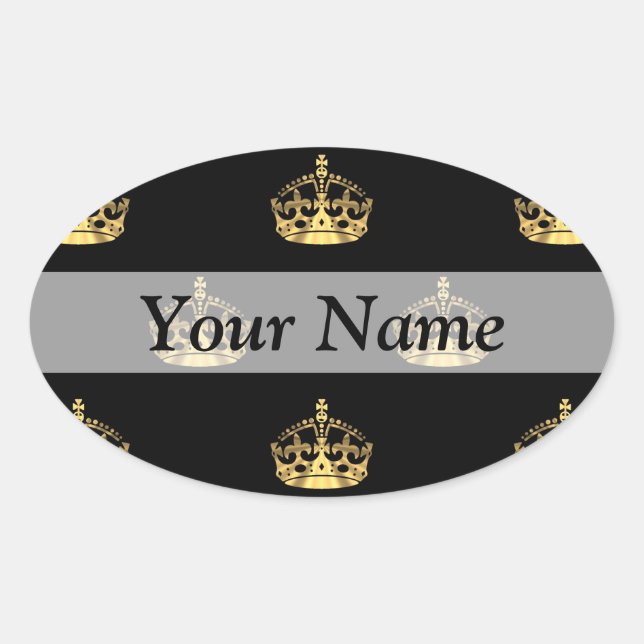 Black and gold crown pattern oval sticker (Front)
