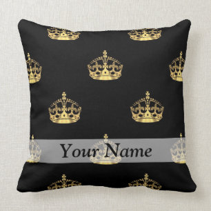 Black and gold crown pattern throw pillow