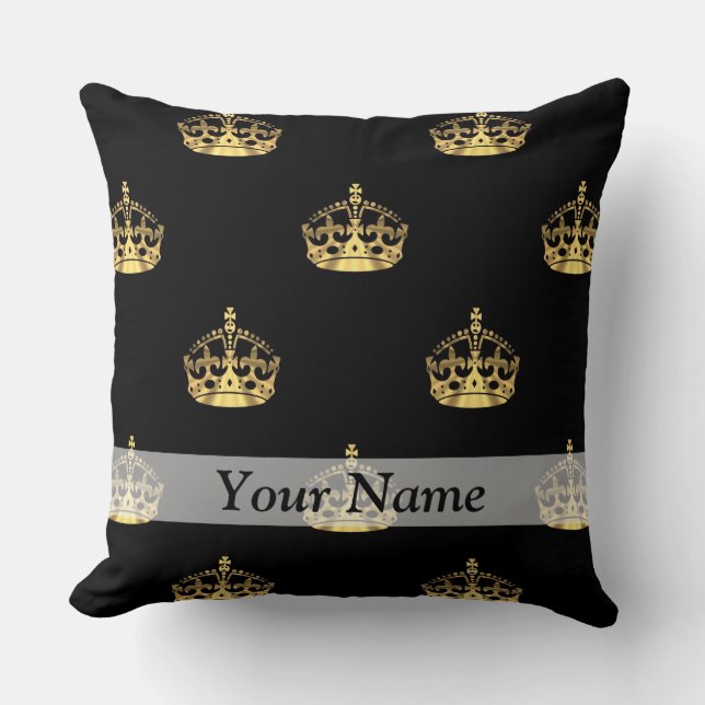 Black and gold crown pattern throw pillow (Front)