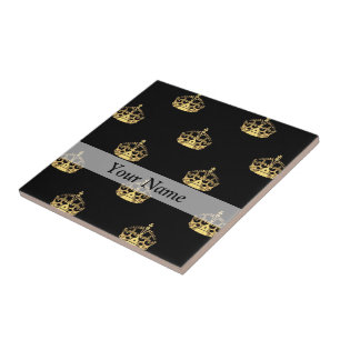 Black and gold crown pattern tile