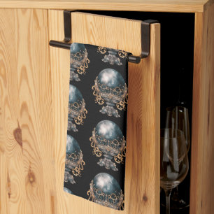 Black and Gold Crystal Ball Pattern Halloween Kitchen Towel