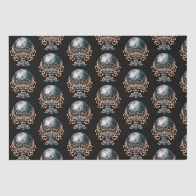 Black and Gold Crystal Ball Pattern Halloween Tissue Paper (Front)