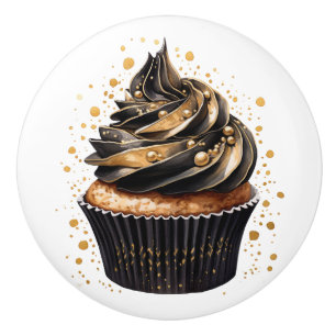 Black and Gold Cupcakes Ceramic Knobs