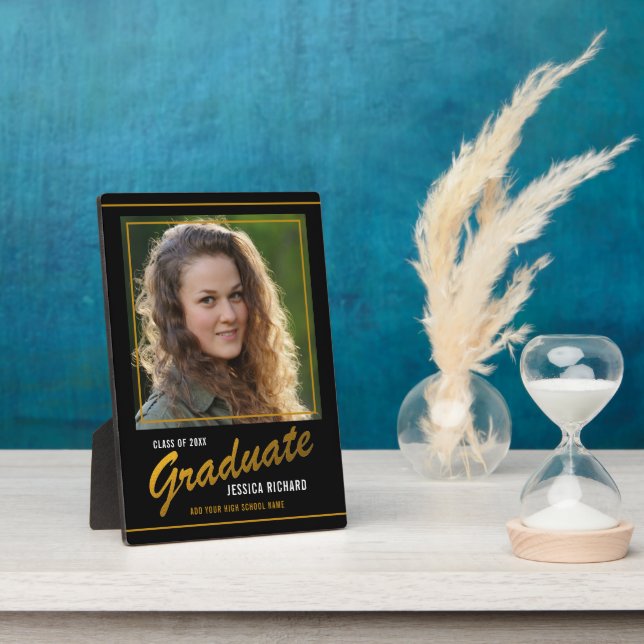 Black And Gold Custom Graduation Photo Keepsake Plaque (Side)