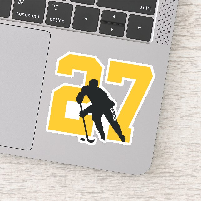 Black and Gold Custom Hockey Player Number Laptop (Detail)