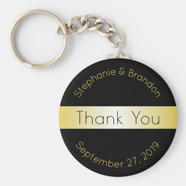 Black and Gold Custom Key Ring Wedding Favour (Front)