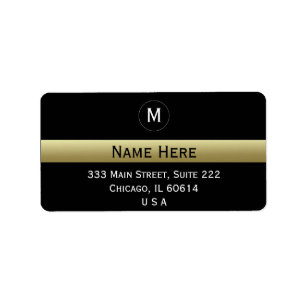 Black And Gold Custom Name Initial Monogram Label