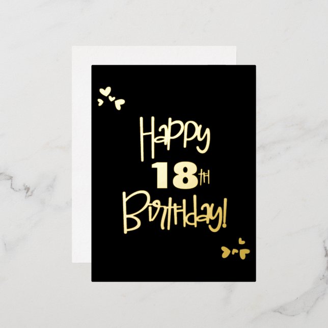 Black and Gold custom year Happy 18th Birthday Foil Holiday Postcard (Front/Back)