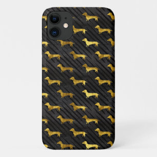 Black and Gold Dachshund Pattern iPhone Case