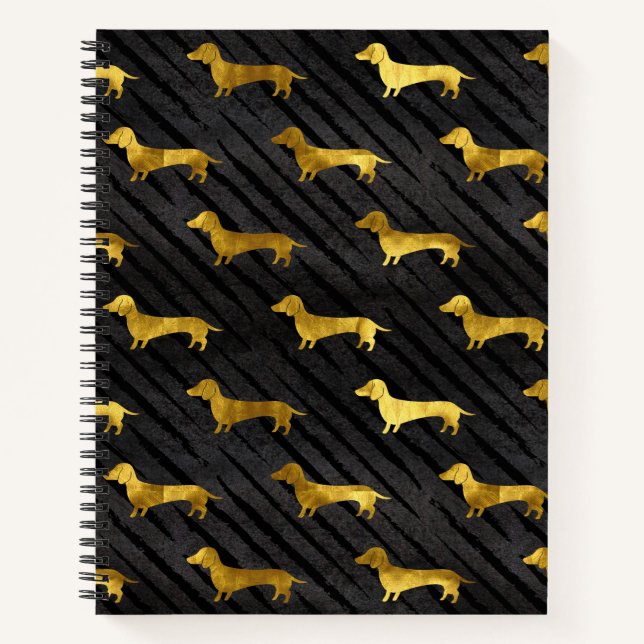 Black and Gold Dachshund Pattern Notebook (Front)