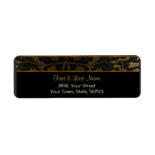 Black and Gold Damask Address Label