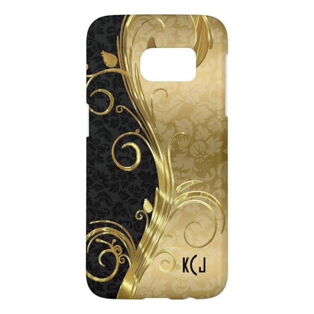 Black And Gold Damask And Gold Swirls Case-Mate Samsung Galaxy Case (Back)