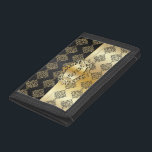 Black and Gold Damask Design | Personalize Trifold Wallet<br><div class="desc">Wallet. Featured in a classic black and faux metallic gold with DIY text. 📌If you need further customization, please click the "Click to Customize further" or "Customize or Edit Design" area and use our design tool to resize, rotate, change text colour, add text and more. ⭐This Product is 100% Customizable....</div>