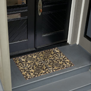 Black and Gold Damask Doormat