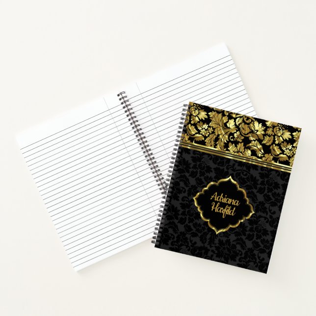 Black And Gold Damask Gold Frame Notebook (Inside)