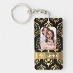Black and gold damask keychain