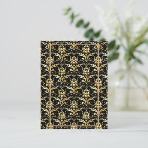 Black and Gold Damask Pattern Postcard