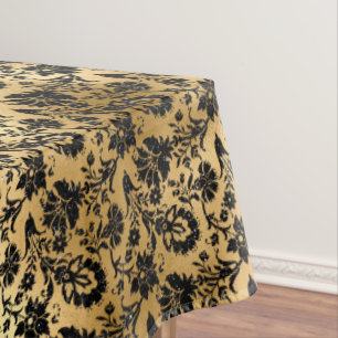 Black and Gold Damask Pattern Tablecloth