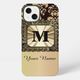 Black and gold damask personalized iPhone 13 case