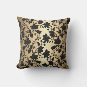 Black and Gold Damask  Throw Pillow