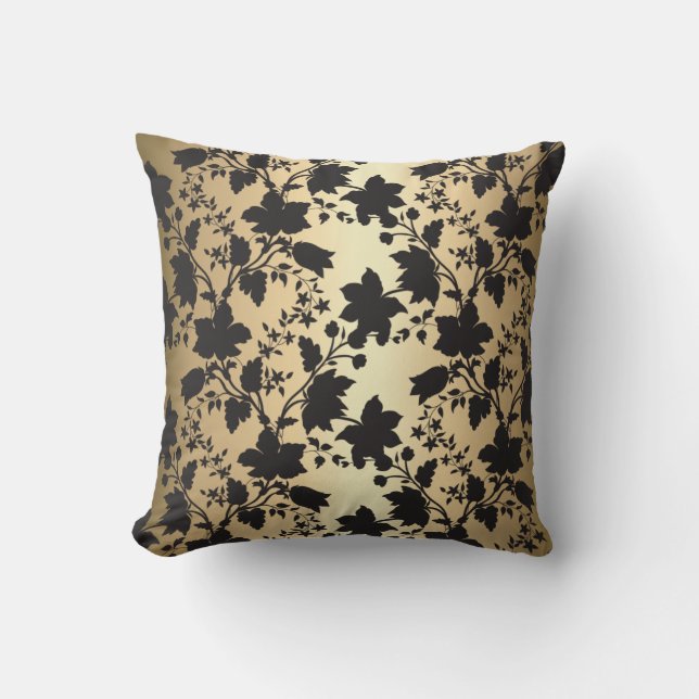 Black and Gold Damask  Throw Pillow (Front)