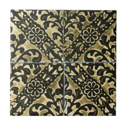 Black and Gold Damask Tile