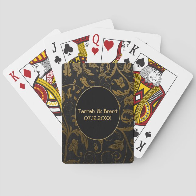 Black and Gold Damask Wedding - Customize Playing Cards (Back)