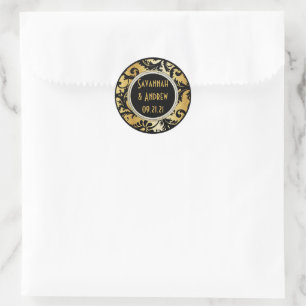 Black and Gold Damask Wedding sticker