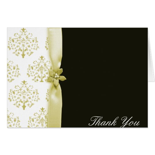 Black and gold damask wedding Thank you card
