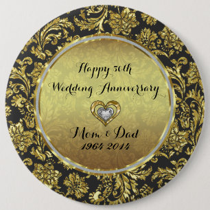 Black And Gold Damasks 50th Wedding Anniversary 6 Inch Round Button