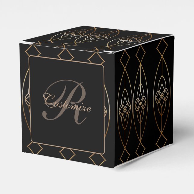 Black And Gold Deco Cube Favor Box (Front Side)