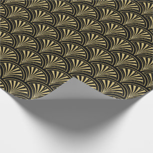 Black and Gold Deco Fans Pattern Wrapping Paper