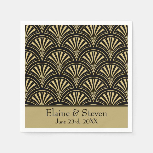 Black and Gold Deco Fans Personalized Napkin (Front)
