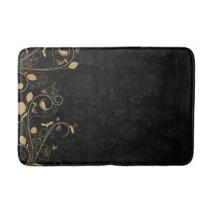 Black and Gold Decorative Pattern Bath Mat