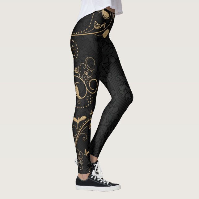 Black and Gold Decorative Pattern Leggings (Right)