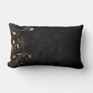 Black and Gold Decorative Pattern Lumbar Pillow