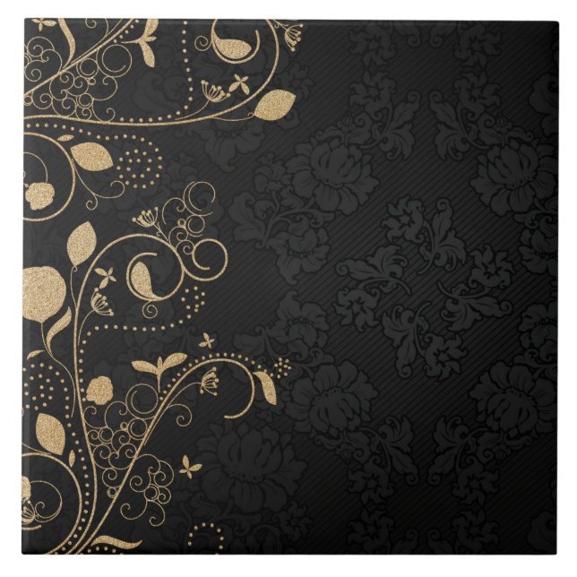 Black and Gold Decorative Pattern Tile (Front)