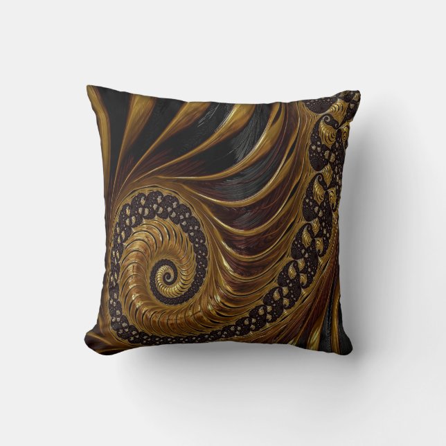 Black and Gold Decorative Swirl Design Pillow (Front)